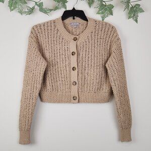J Crew Women's Size M Cropped Cardigan Sweater in Textured Pointelle Beige